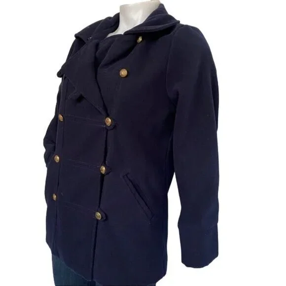 XinyuFushi Pea Coat Blue Jacket Gold Button Women's Coat Size Small - Picture 8 of 11